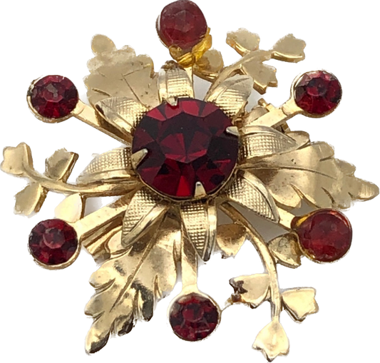 Red & Gold Flower Burst Brooch