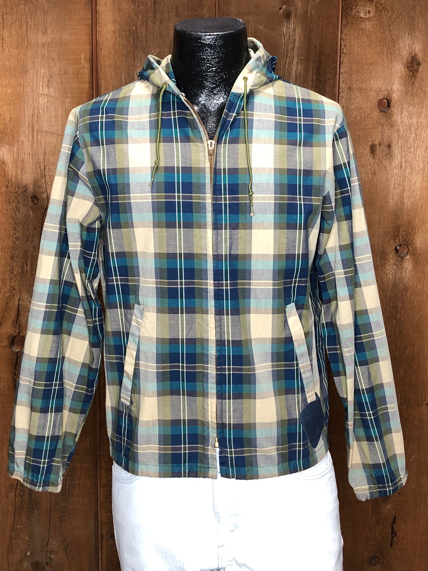 50s Campus Grn/Blu Plaid Jacket      S