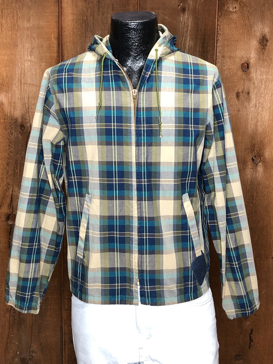 50s Campus Grn/Blu Plaid Jacket      S