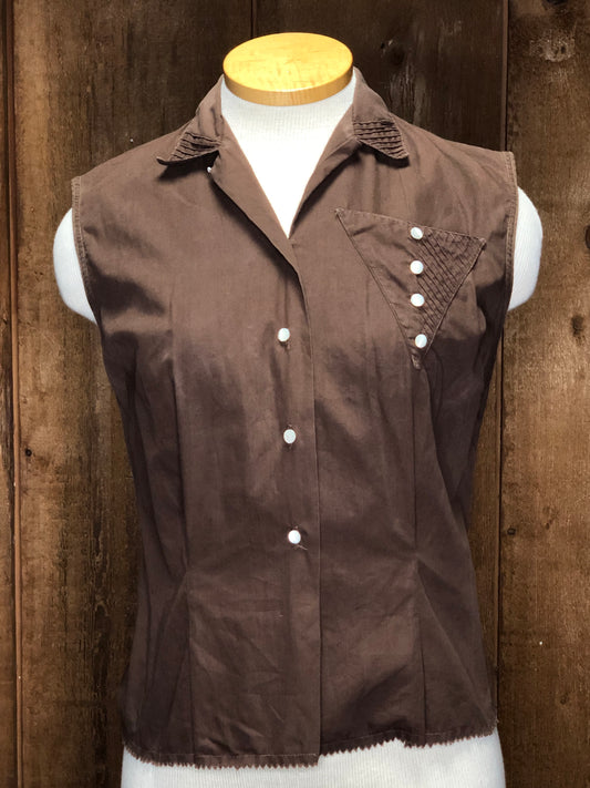 50s Ess-Cee Brown Pintuck Top        M