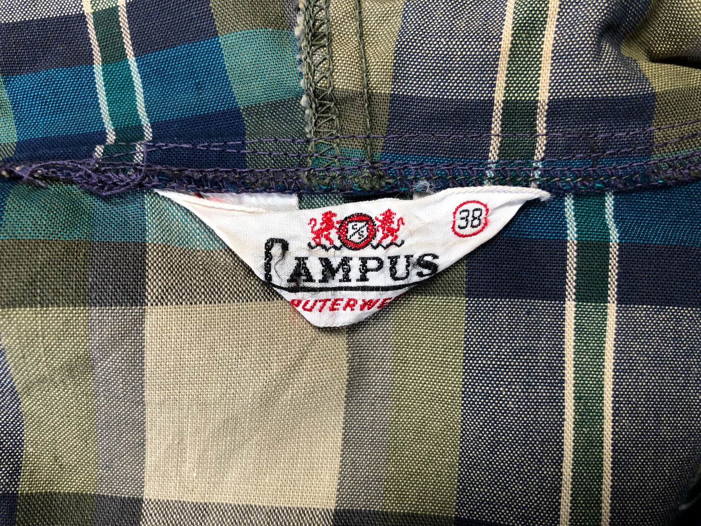 50s Campus Grn/Blu Plaid Jacket      S