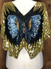 90s Tan Chho Blk/Gold/Blue Silk Butterfly Top     S/M