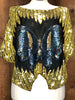 90s Tan Chho Blk/Gold/Blue Silk Butterfly Top     S/M
