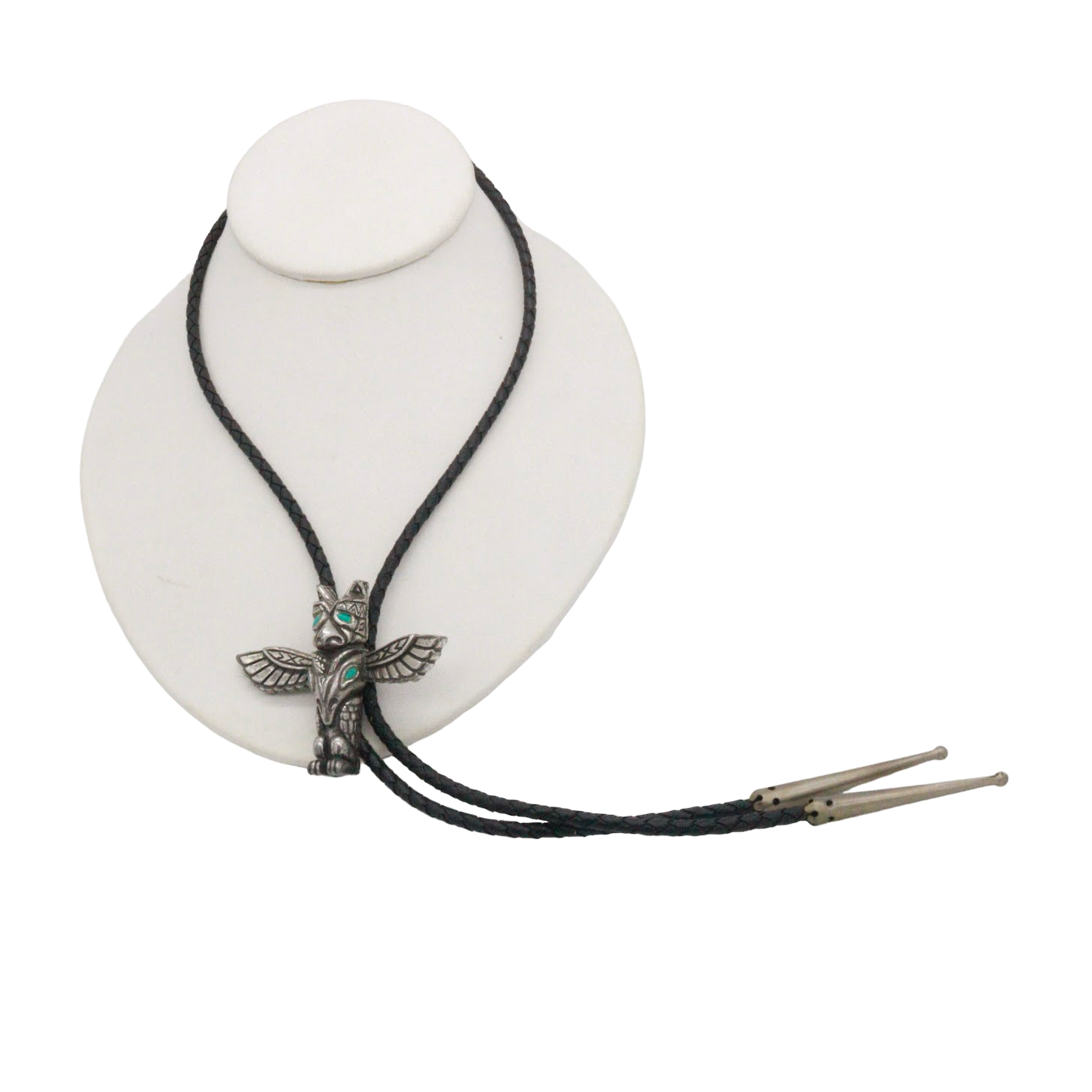 80s Totem Bolo Tie on Black Leather