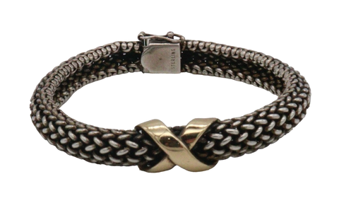 80s Sterling Chain Cord Bracelet w/Gold X