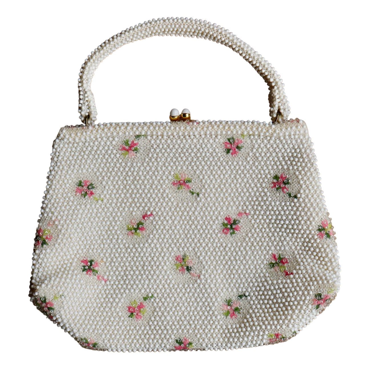 60s Cordle Bead Pink Roses Purse