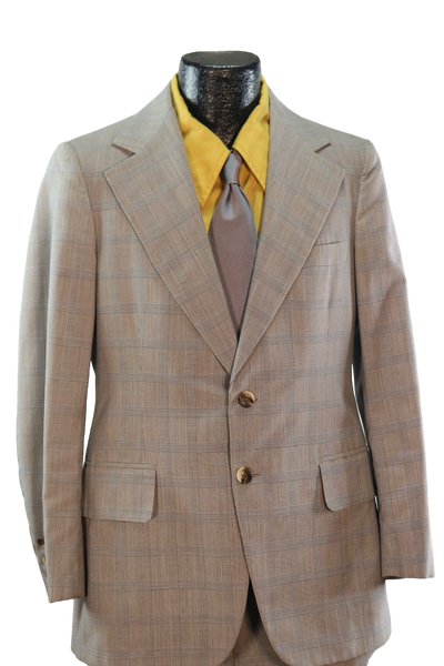 70s Oleg Cassini Gray/Tan Plaid Suit        w35