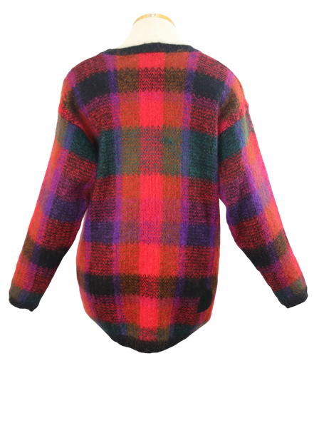 80s Karen Scott Red/Magenta Plaid Sweater   S