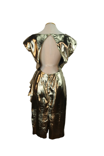 80s LaLaCollections Gold Lamé Cocktail Dress   w26