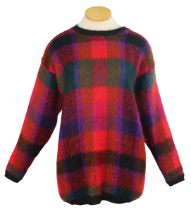 80s Karen Scott Red/Magenta Plaid Sweater   S