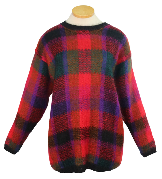 80s Karen Scott Red/Magenta Plaid Sweater   S