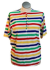 80s Koret Rainbow Striped Henley Tee     L