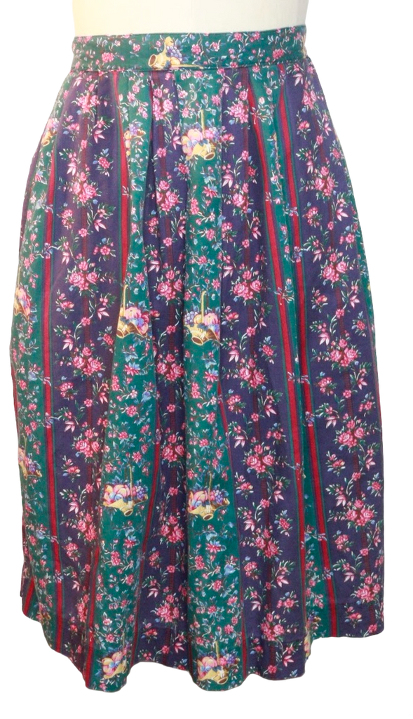 80s Rd/Grn/Purple Floral Stripes Skirt      w32