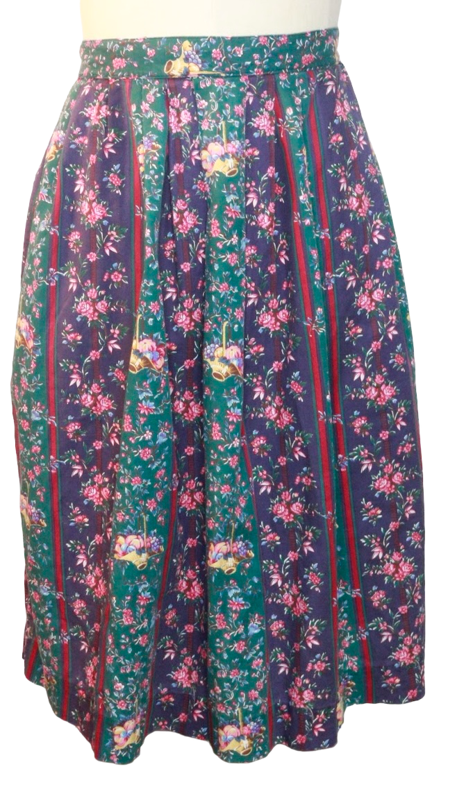 80s Rd/Grn/Purple Floral Stripes Skirt      w32