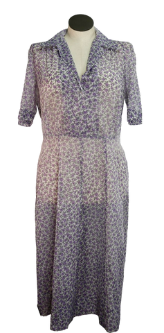 50s Lavender Calico Sheer Fit & Flare Dress   w34