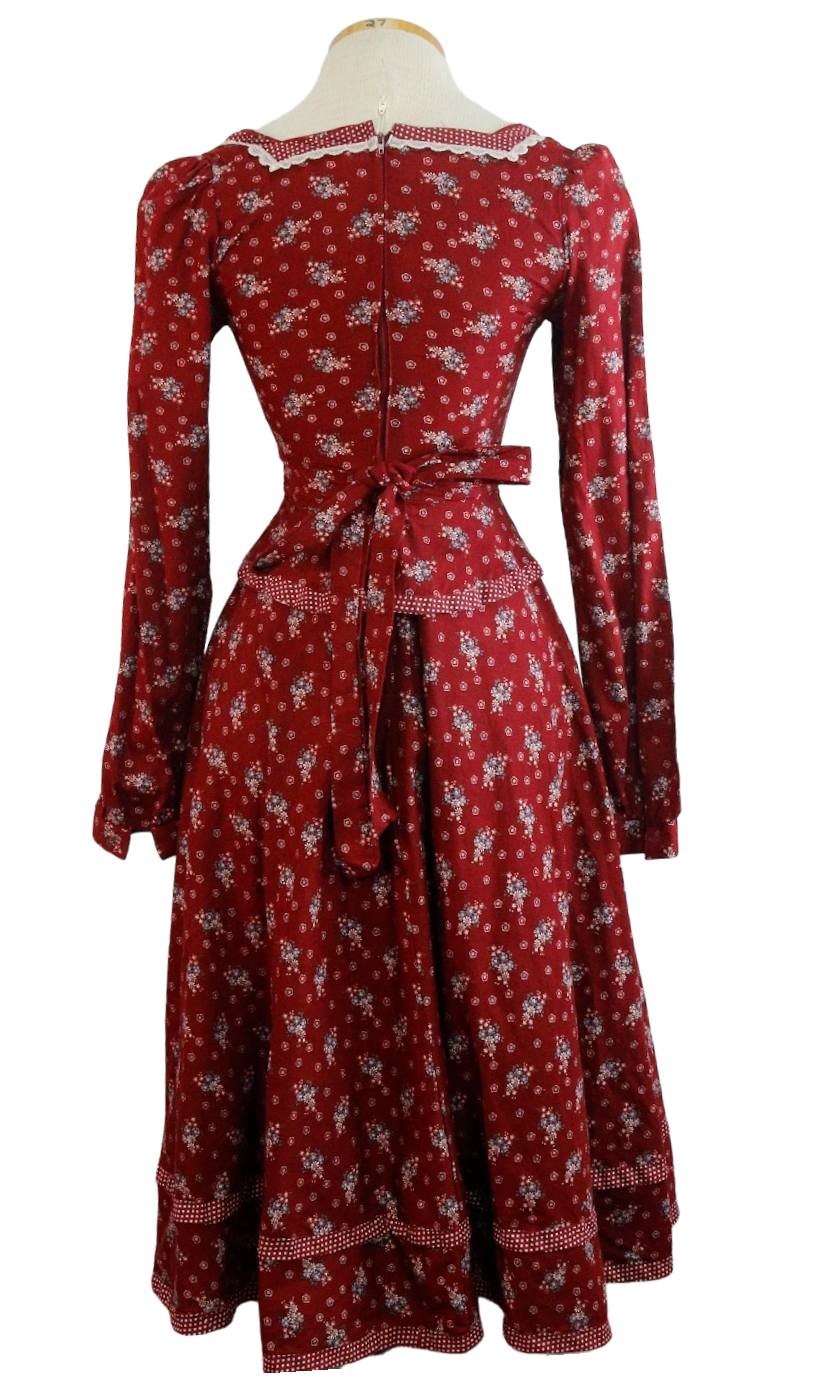 70s Gunne Sax Burgundy Calico Dress     W24