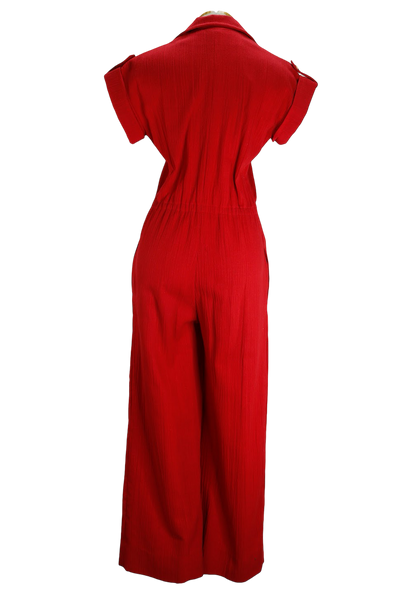 70s Red Cotton Jumpsuit     W26-32