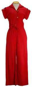 70s Red Cotton Jumpsuit     W26-32