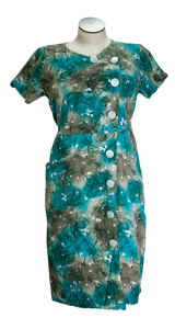 50s Handmade Blue Cotton Dress     w38