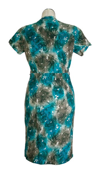 50s Handmade Blue Cotton Dress     w38