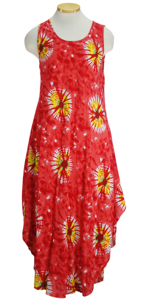 90s Red/Yllw/Wht Tie-Dye Sundress     M/L