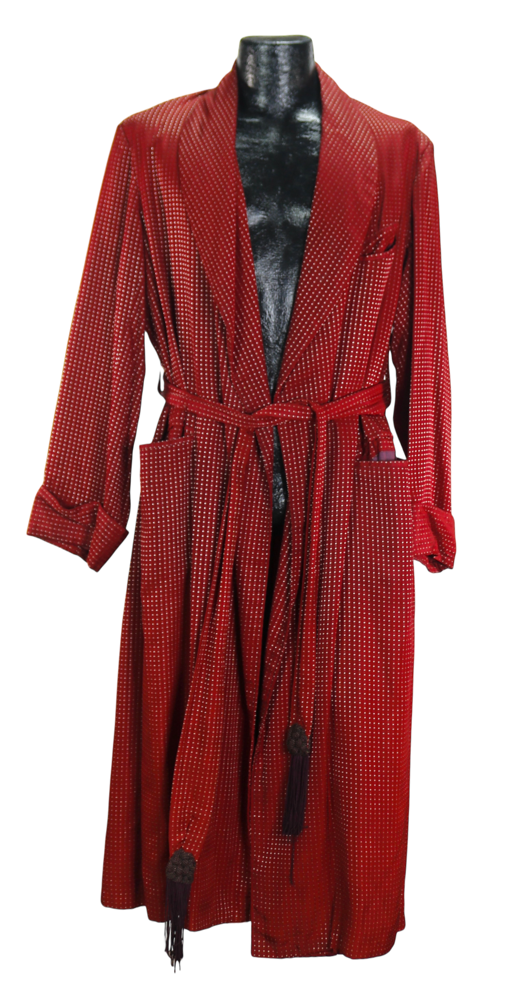 1950s Red Silk Dot Lounge Robe      M
