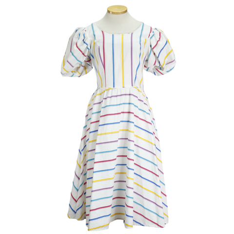 80s Plaza South Rainbow Stripe Mutton Sleeve Dress  w28
