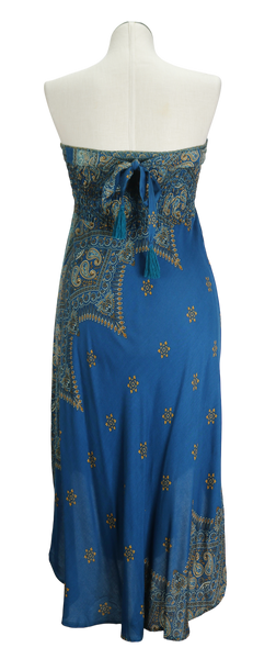 90s Blue Paisley Asymm. Tube Dress       M