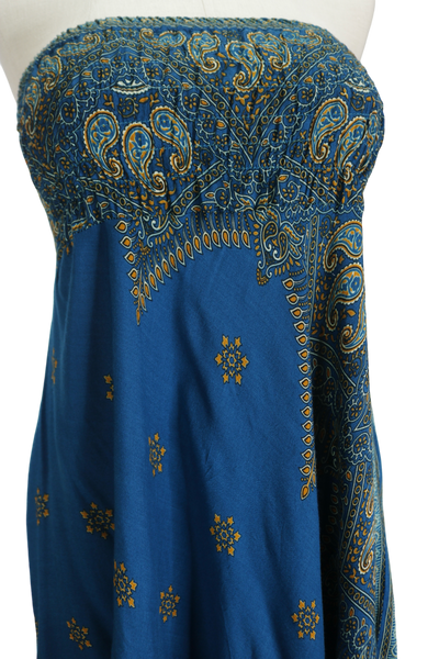 90s Blue Paisley Asymm. Tube Dress       M