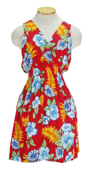 90s Hula Bay Red Tropical Dress    w25-38