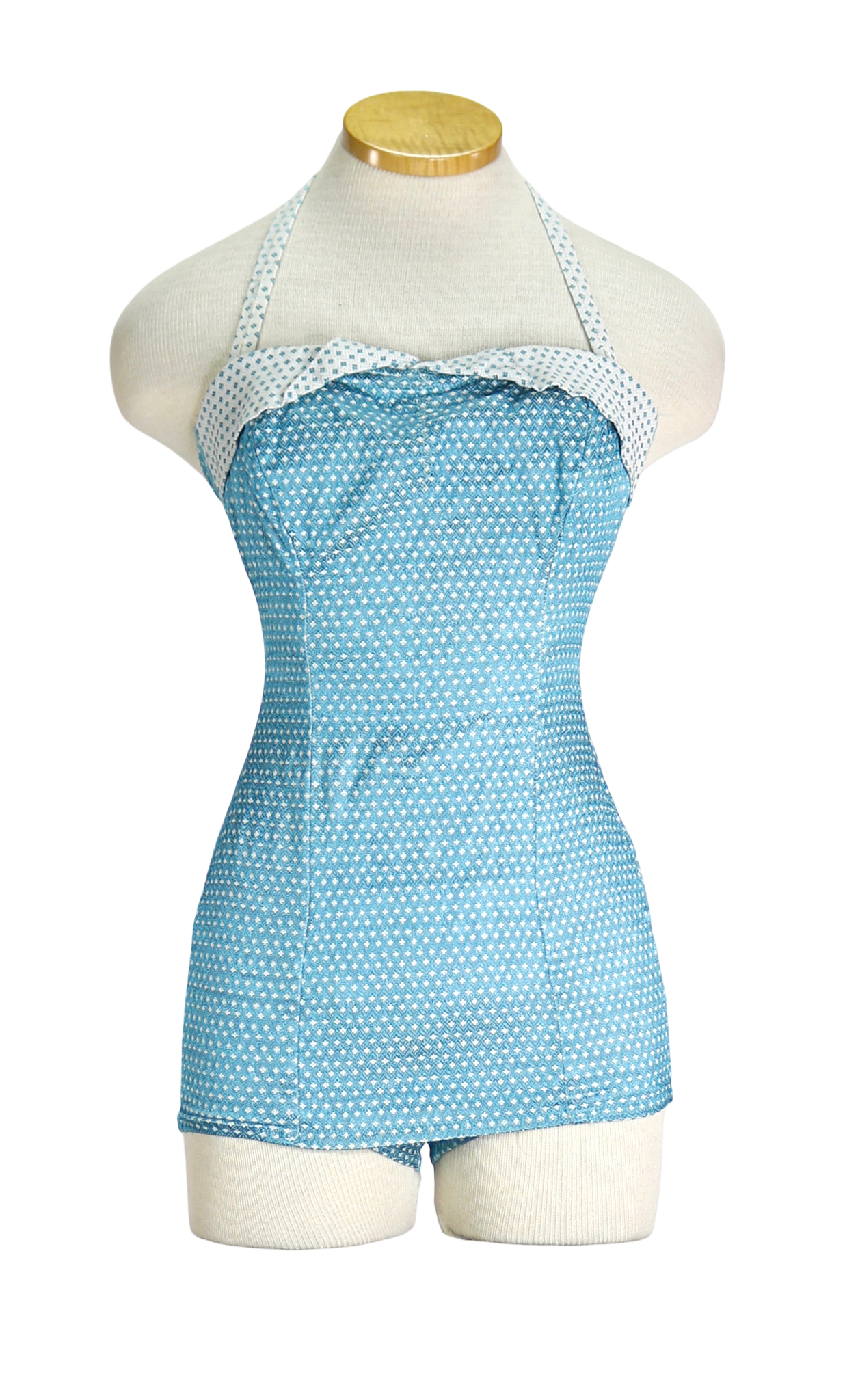 1950s Turquoise & White Stretch Swimsuit         S