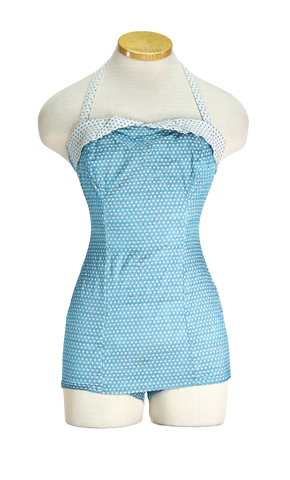 1950s Turquoise & White Stretch Swimsuit         S