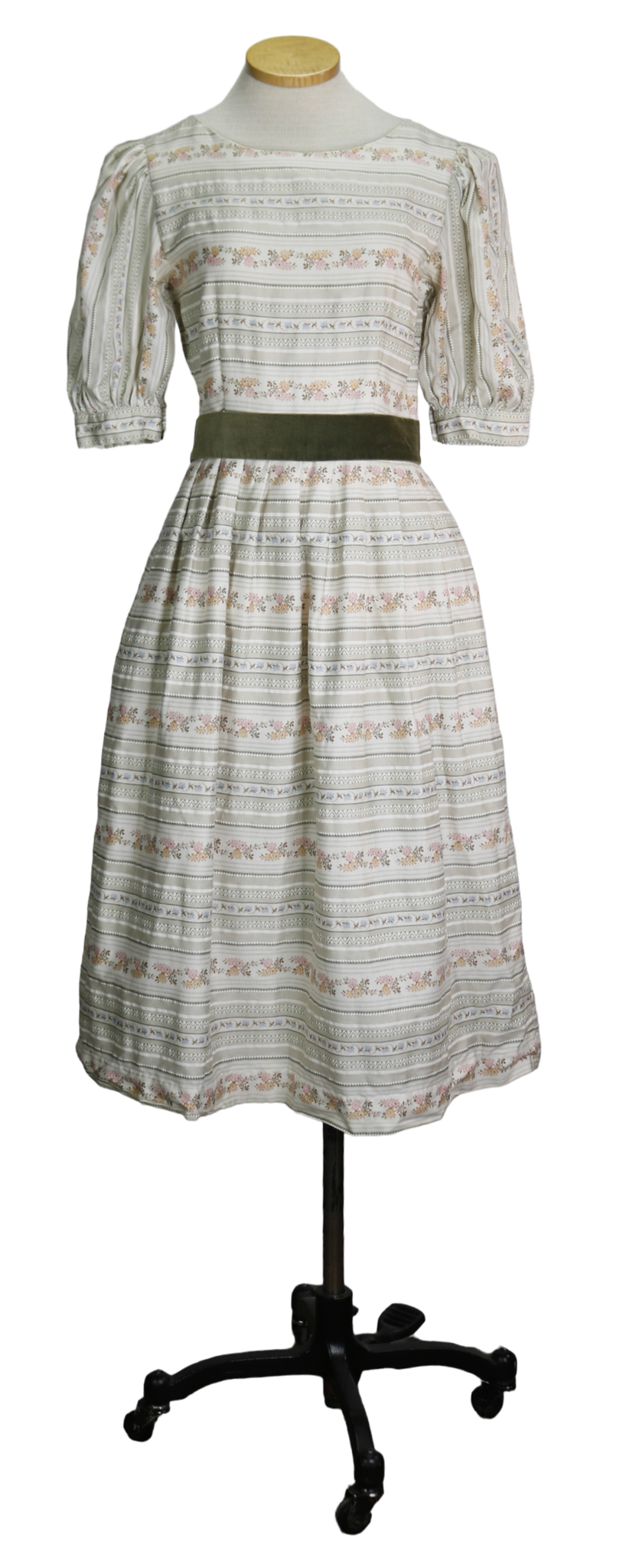 60s Lanz Original Grn/Blush  Floral Striped Dress  w28