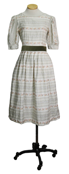 60s Lanz Original Grn/Blush  Floral Striped Dress  w28