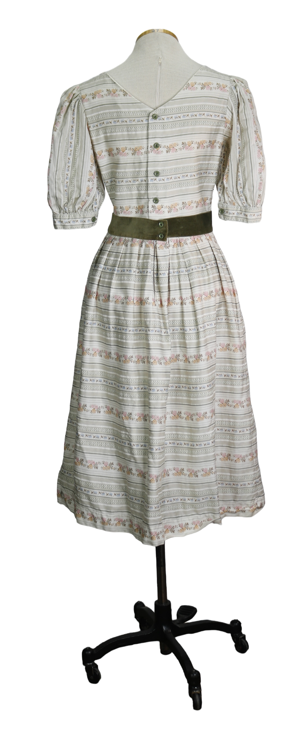 60s Lanz Original Grn/Blush  Floral Striped Dress  w28
