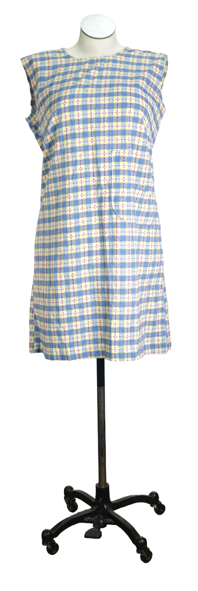 60s Blue Plaid Shift Dress     w42