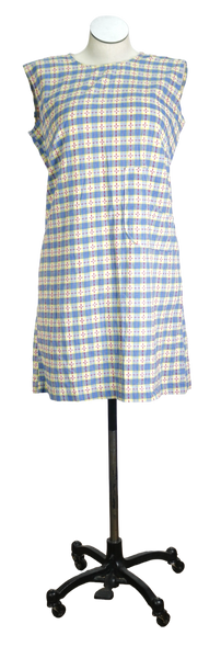 60s Blue Plaid Shift Dress     w42