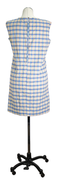 60s Blue Plaid Shift Dress     w42