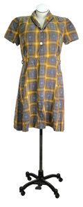 50s Yellow/Brwn Plaid Squares Dress       w37