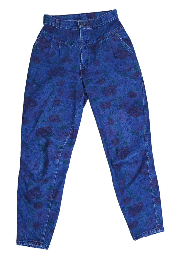 80s Chic Rose Printed Denim Jeans   w27