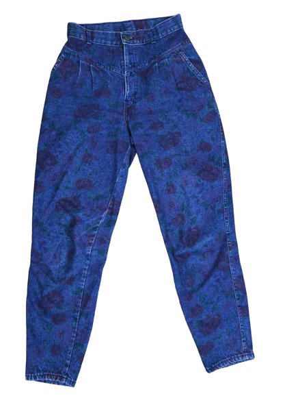 80s Chic Rose Printed Denim Jeans   w27