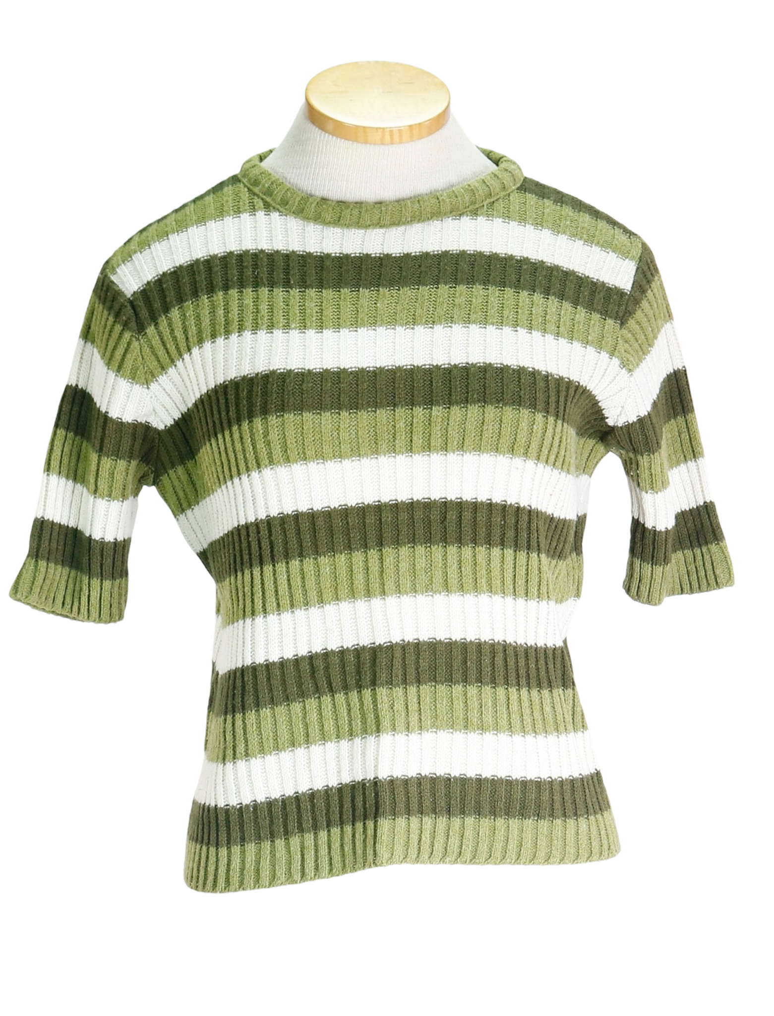 70s Cos Cob Green Striped Knit Top      w36