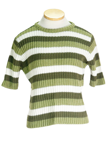 70s Cos Cob Green Striped Knit Top      w36