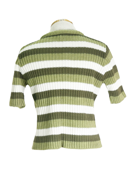 70s Cos Cob Green Striped Knit Top      w36