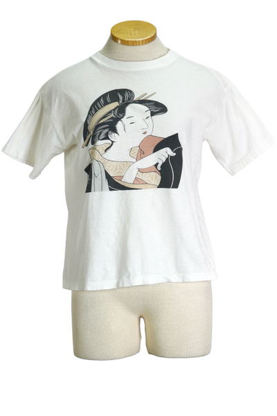 80s White Japanese Geisha Tee   M