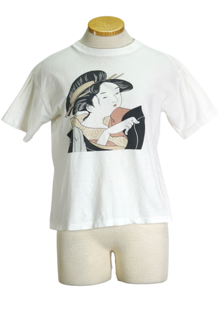 80s White Japanese Geisha Tee   M