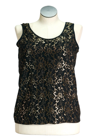 80s Gianna Black & Gold Lace Tank Top    L