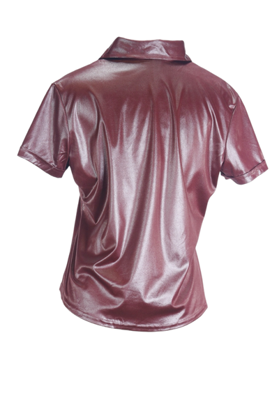 90s Anxiety Cafe Burgundy Wet Look Top    M