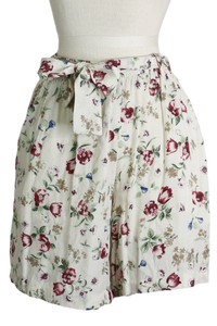 80s Gina Peters Cream Floral Shorts     M