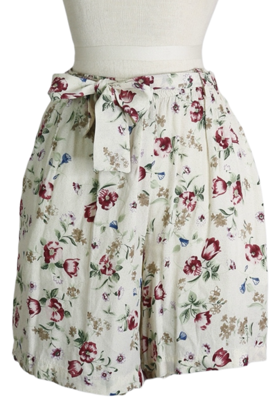 80s Gina Peters Cream Floral Shorts     M